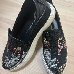 Embellished Black Artistic Slip-On Sneakers